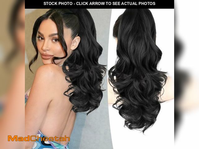 Lot 74-14206021 - ALXNAN Ponytail Extension,18 Inch Claw Clip in Long Curly Wavy Black Ponytail Hair Extension Jaw Cli...