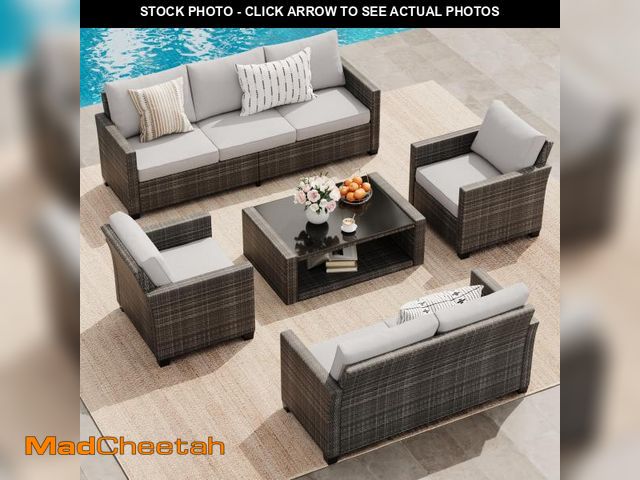 Lot 74-12159949 - *SEE DETAILS* Patio Furniture Set 5 Pieces, 7-Seat PE Rattan Wicker Outdoor Sectional Patio Conversa...