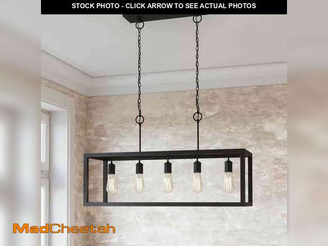 Lot 74-13560763 - Hampton Bay Boswell Quarter 5-Light Black Industrial Linear Island Hanging Chandelier for Kitchen Is...