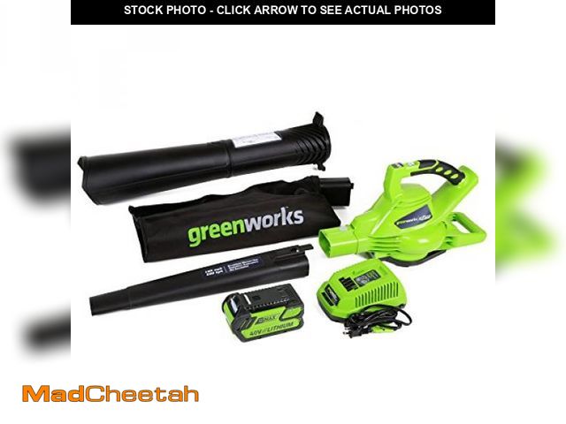Lot 74-12167416 - Greenworks 40V (185 MPH / 340 CFM) Cordless Brushless Leaf Blower/Vacuum with Bag, Battery-Powered, ...