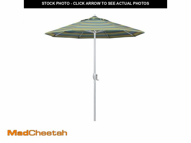 Lot 74-12897293 - California Umbrella 7.5' Rd Aluminum Patio Umbrella, Crank Lift, Auto Tilt, White Finish, Sunbrella ...