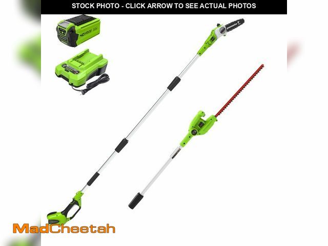 Lot 74-12824033 - Greenworks 40V 8" Pole Saw + Pole Hedge, 2.0Ah Battery (Gen 1) - USED