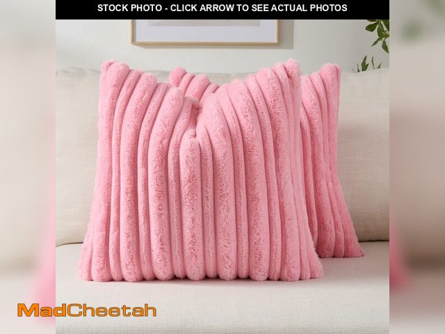 Lot 74-12700946 - FUTEI Bright Pink Decorative Throw Pillow Covers 20x20 Inch Set of 2,Soft Fluffy Faux Rabbit Fur Thi...