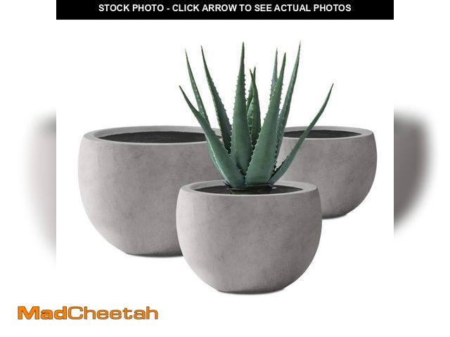 Lot 74-14342873 - (SOME DAMAGE TO LARGE POT) KANTE Kante 20 in., 16 in. and 12 in. W Round Lightweight Natural Concret...