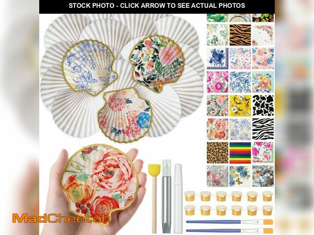 Lot 74-13567938 - Crtiin 48 Pcs Decoupage Kits, 18 Pcs 4'' White Scallop Shells, 24 x Assorted Decoupage Paper Napkins...