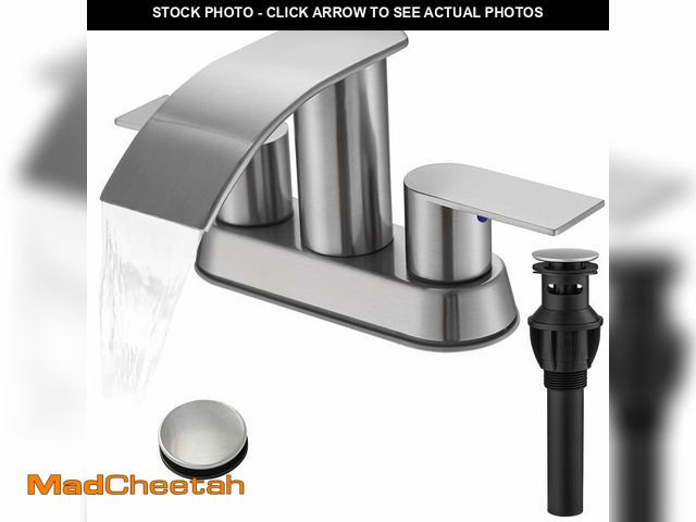 Lot 74-13774986 - Waterfall Bathroom Sink Faucet 4 Inch Brushed Nickel Faucet Bathroom with Pop Up Drain 2 or 3 Holes ...