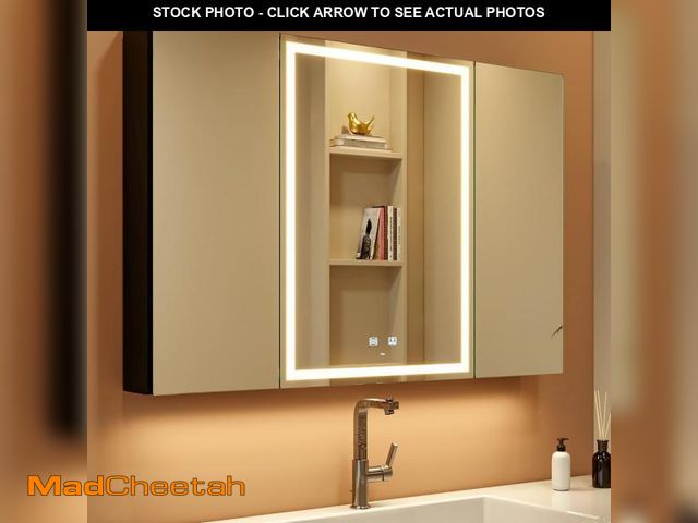 Lot 74-12340027 - KWW LED Lighted Bathroom Medicine Cabinet with Sockets &amp; USBs, Defogger, Dimmable, 3 Color Light...