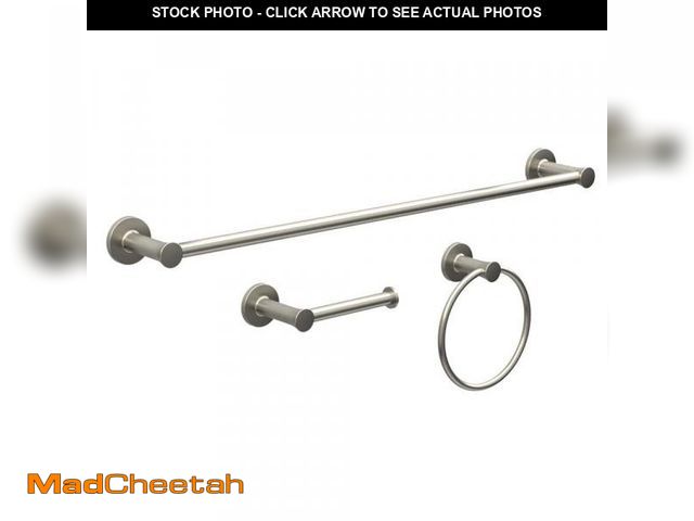 Lot 74-12365153 - Glacier Bay Lucien 3-Piece Bath Hardware Set with Paper Holder Towel Bar Towel Ring Mounting Hardwar...