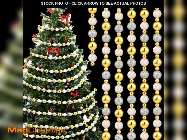 Lot 74-12978663 - Tigeen 36 ft Long Christmas Tree Bead Garland 4 Pcs 9 ft with Gold Beads Christmas Tree Garland Deco...