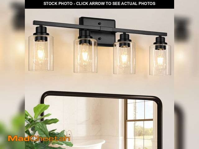 Lot 74-12443680 - Unicozin Modern Bathroom Light Fixtures, 4 Light Vanity Lights Over Mirror, Black Wall Lamp with Cle...
