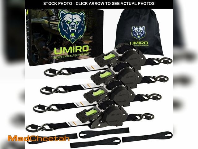 Lot 74-14212996 - Retractable Ratchet Straps, 4-Pack, 1 Inch x 12 Feet Heavy Duty Tie Downs, 1760lb Break Strength, Se...