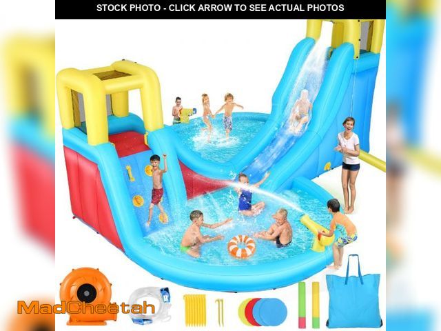 Lot 74-12241485 - WHUBEFY Inflatable Water Slides for Kids - Blow Up Water Park with Climbing Wall, Water Gun, 2 Pool ...