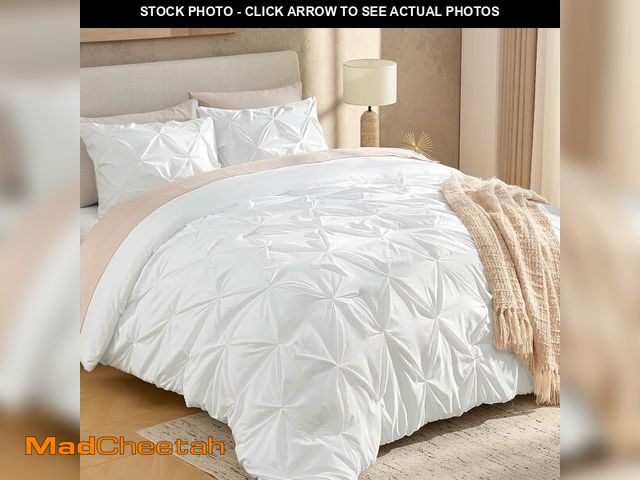 Lot 74-13563670 - Andency White Queen Comforter Set(90x90Inch), 3 Pieces Cute Pinch Pleat Bedding Comforters &amp; Set...