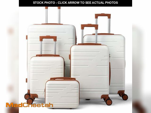 Lot 74-13045653 - Zimtown Luggage Sets 5 Piece Hardside Expandable Suitcases with Spinner Wheels and TSA Lock, Beige -...