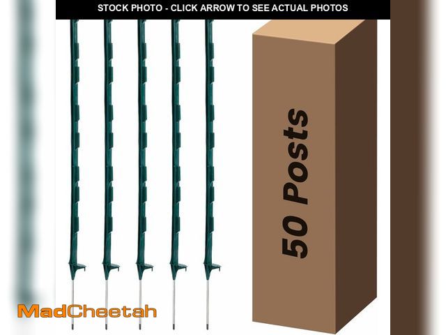 Lot 74-13927748 - Toriexon 50 Pack Electric Fence Posts, 48 inch Step in Fence Post, Temporary Plastic Fence Posts for...