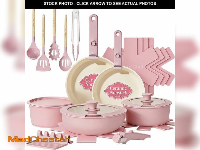 Lot 74-14386180 - Umite Chef Pots and Pans Set Non Stick, 21 pcs Nonstick Ceramic Cookware Set, RV Kitchen Cooking Set...