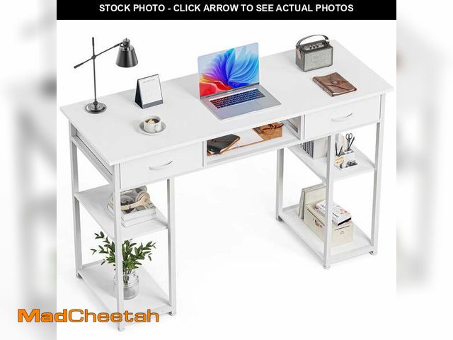 Lot 74-13818525 - edx Small Desk Fabric Drawers &amp; Storage Shelves, Home Office Computer Desk, Writing Desk Small S...