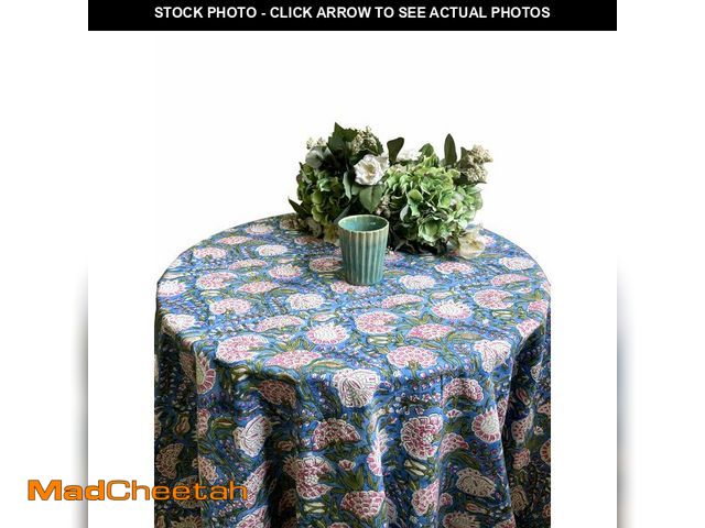 Lot 74-13540304 - ATOSII Clover Pink 100% Cotton Round Tablecloth, Block Print Floral Table Cloth for Dining, Parties,...