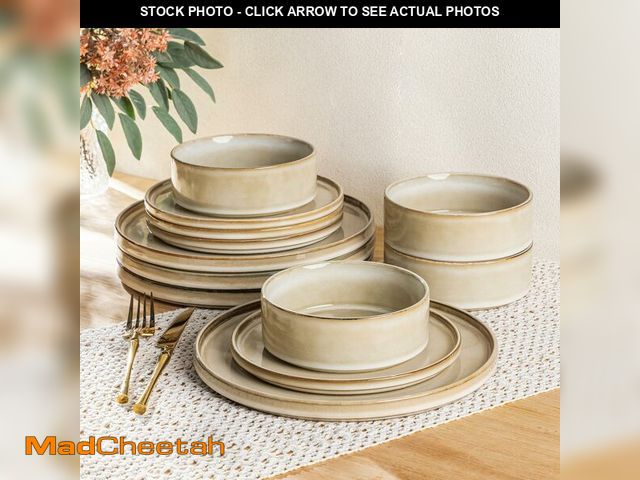 Lot 74-13947316 - AmorArc Ceramic Dinnerware Sets, Handmade Reactive Glaze Stoneware Plates and Bowls Sets,Highly Chip...