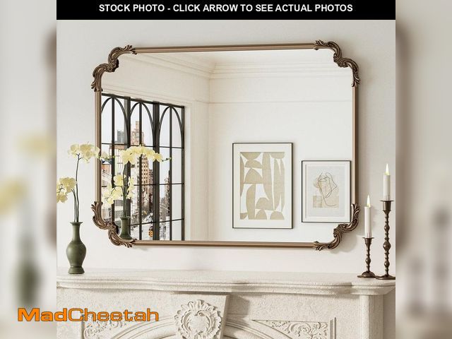 Lot 74-14223067 - KeonJinn 40 in. H x 30 in. W Framed Rectangular Vintage Mirror Antique Gold Mirror Decorative Mirror...