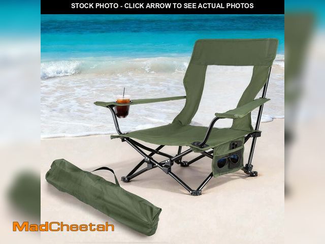Lot 74-14289195 - Coliware Folding Backpack Beach Chair, Army Green Compact Lightweight Camping Chair with Carry Bag C...