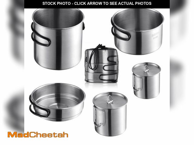 Lot 74-14263927 - 5PCS Stainless Steel Camping Cookware Set Ã¢â¬â Lightweight Mess Kit with Pots, Pan, Cups &amp; S...