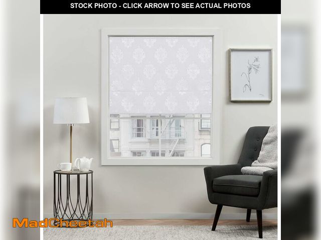 Lot 74-12365954 - EXCLUSIVE HOME Marseilles Damask 100% Blackout Roman Shade, 34"x64", White - UNUSED