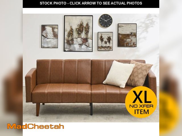 Lot 74-12784684 - GarveeHome 75 in Futon Sofa Bed Mid-Century Futon Couch, PU Leathe Convertible Sleeper Couch with Ad...