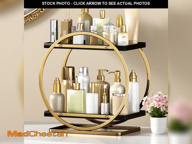 Lot 74-14274506 - YIWANFW Makeup Organizer for Vanity, Black Gold Perfume Organizer for Dresser, 2-Tier Bathroom Count...