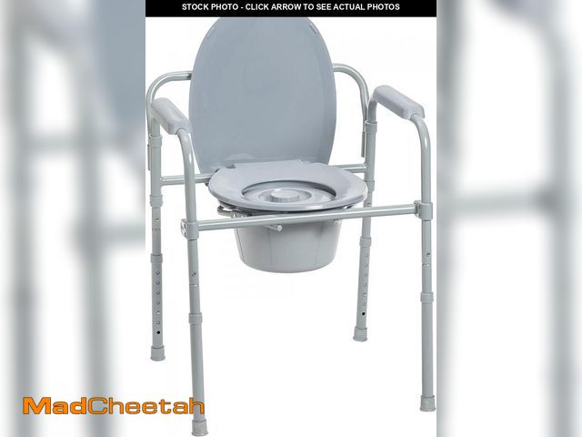 Lot 74-12096078 - Drive Medical RTL11158KDR Folding Steel Bedside Commode Chair, Portable Toilet, 350 Pound Weight Cap...
