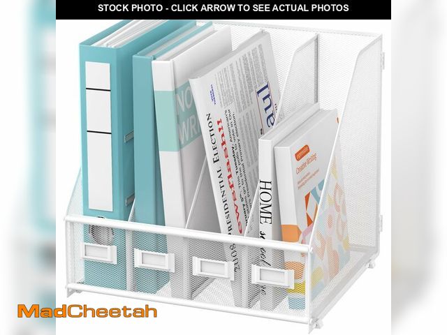 Lot 74-13720148 - SUPEASY Magazine File Holder, Binder Holder Metal Desk Organizer with 4 Rack Compartments, File Orga...