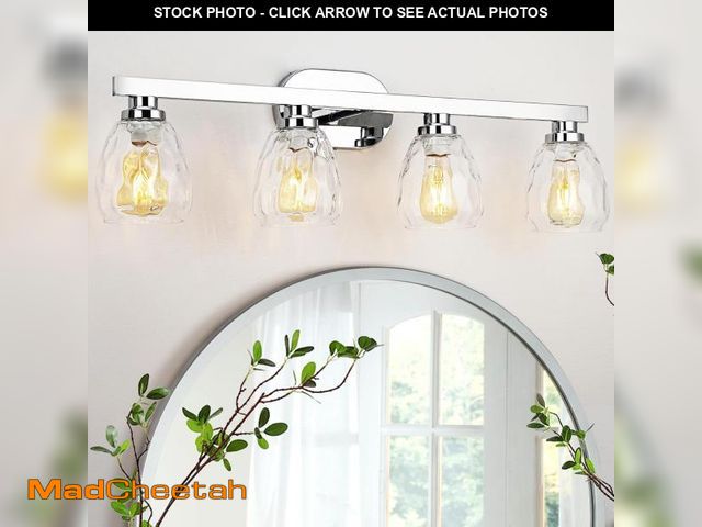 Lot 74-12396690 - GarveeTech 4 Light Bathroom Light Fixtures Chrome with Hammered Glass Shade, Vanity Lighting Fixture...