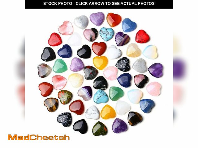 Lot 74-14271555 - QINJIEJIE 50PCS Heart Crystals Stones Love Shaped Gemstones Rose Quartz Polished Crystal Bulk Chakra...