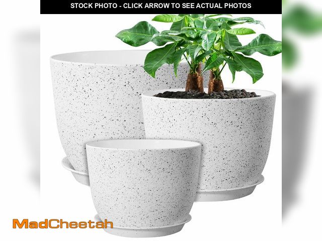 Lot 74-12979137 - UOUZ 12/10/9 Large Modern Plant Pots, Plastic Planters with Drainage Holes and Saucers for Indoor Ou...