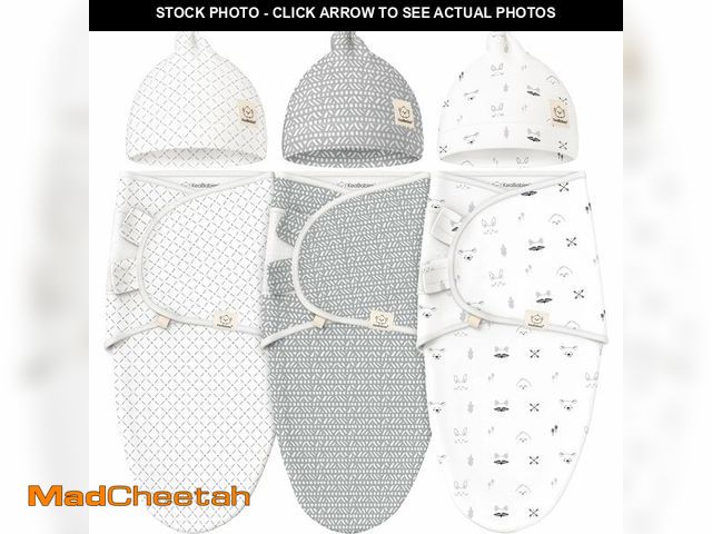 Lot 74-12713621 - KeaBabies 3-Pack Swaddles for Newborns, Girls, Boys with Hats - Organic Soft Baby Sleep Sacks, Breat...