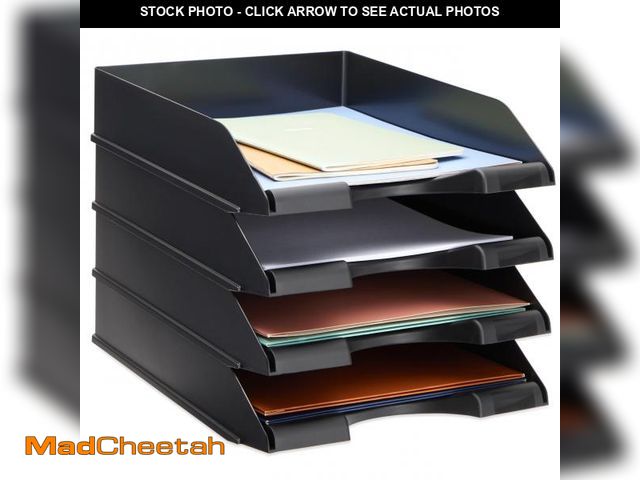 Lot 74-11557064 - Stockroom Plus 4 Pack Black Stackable Paper Trays for Letter Documents, Desktop File Organizers for ...
