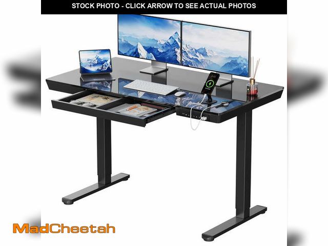 Lot 74-14244073 - CHITOOMA Glass Top Electric Standing Desk with Drawer, 48'' x 24'' Electric Height Adjustable Desk w...