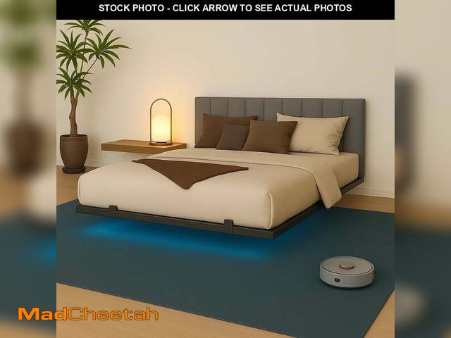 Lot 74-12800202 - (MISSING HARDWARE) Behost Full Size Floating Bed Frame Upholstered with LED Lights and Built-in Char...