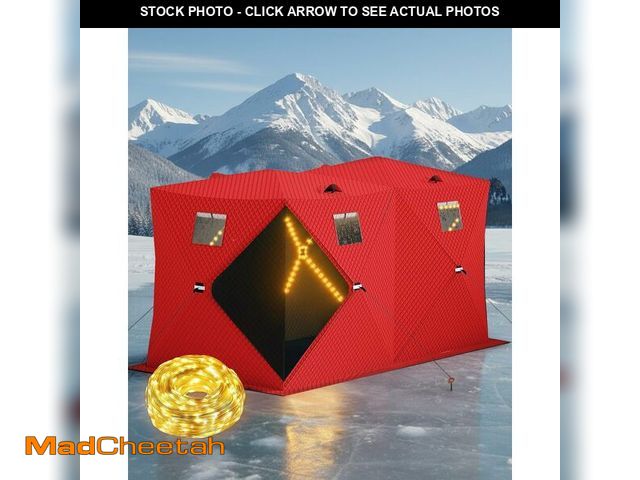 Lot 74-13418913 - Garvee Pop Up Ice Fishing Shelter and Insulated Ice Fishing Tent with 49ft LED Light Strip, Windproo...