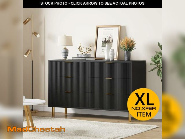 Lot 74-12688862 - GarveeHome Black Dresser, Modern 6 Drawer Dresser for Bedroom with Gold Handle and Large Drawer, Woo...