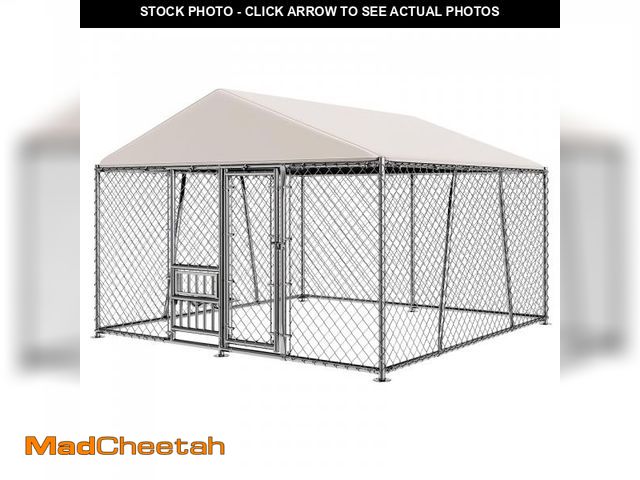 Lot 74-12268489 - Lyromix 10 x 10FT Large Outdoor Dog Kennel with Bowls, Dog Kennel Outside with Waterproof Cover Roof...