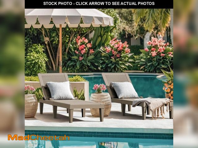 Lot 74-12027616 - Tozey Light Mocha Resin Outdoor Chaise Lounge Set of 2 Waterproof PE Quick Assembly Chairs with Adju...