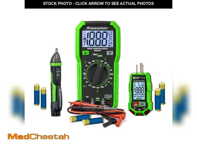Lot 74-12745597 - Commercial Electric Technician Maintenance Kit with Digital Multimeter, Voltage Tester and GFCI Sock...