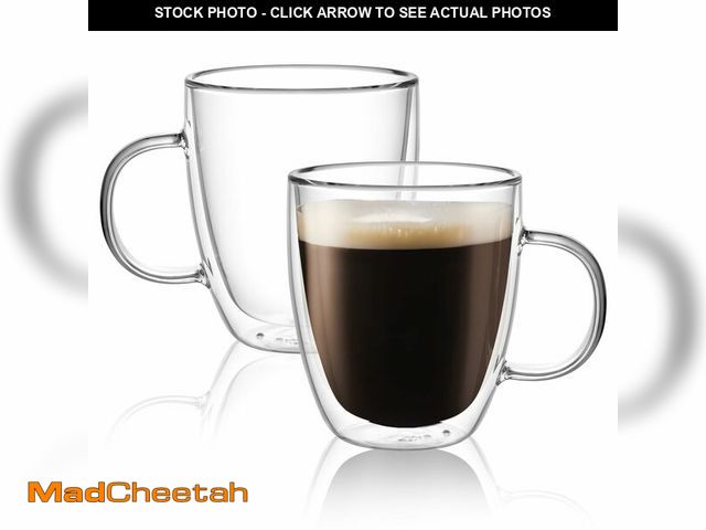 Lot 74-14265841 - CNGLASS Large Double Wall Glass Coffee Mug 17 oz,Insulated Glass Coffee Cups with Handle,Set of 2 - ...
