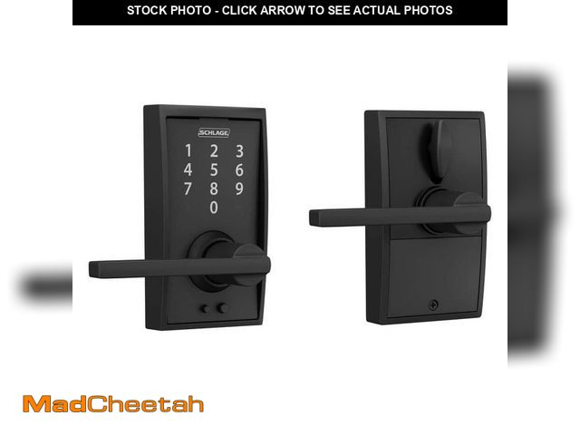 Lot 74-12663945 - Schlage Century Matte Black Touch Keyless Touchscreen Door Lock with Latitude Handle - UNUSED