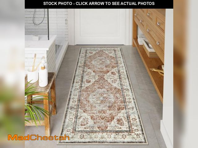 Lot 74-12314589 - Uphome Bathroom Runner, Distressed Tribal Farmhouse Orange Bathroom Mat, Large Bathroom Rugs Non Sli...