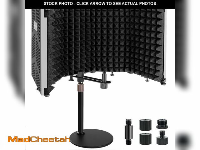 Lot 74-14301677 - Rigych Microphone Isolation Shield, 5 Panels Sound Proof Mic Shield with Mic Stand, High Density Abs...
