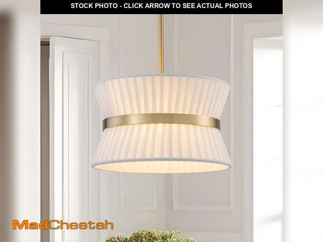 Lot 74-14114273 - TinHon Modern Gold Pendant Light Fixture, , 2-Light Hanging Fixture with Pleated White Fabric Shade ...