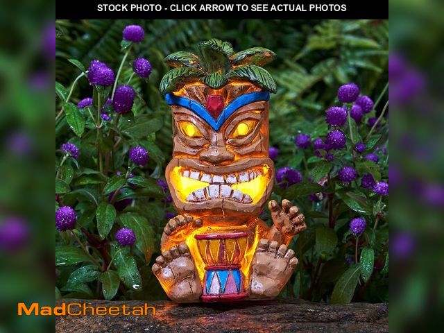 Lot 74-14341863 - Yiosax Outdoor Tiki Statue Decoration-Solar Power Light Tiki Garden Statues-Tiki Bar Decor Totem Pol...