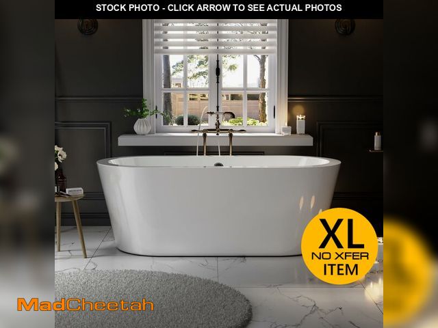 Lot 74-12786042 - Empava Freestanding Bathtub, 59" Soaking Tub, Acrylic Stand Alone Tub with Overflow Drain, Gloss Whi...